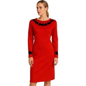 Vintage 1980s Red Sweater Dress Warren Knits for Marisa Christina Black Velvet T